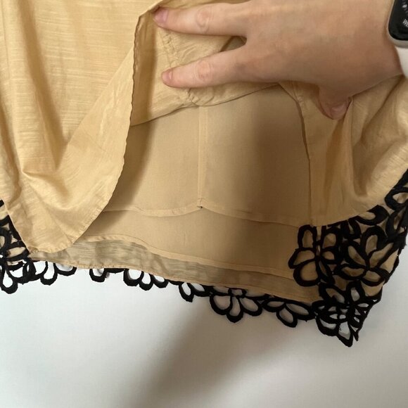 Lela Rose Target Neiman Marcus Crochet Lined‎ Sleeveless Blouse Black Tan Large - Picture 7 of 9